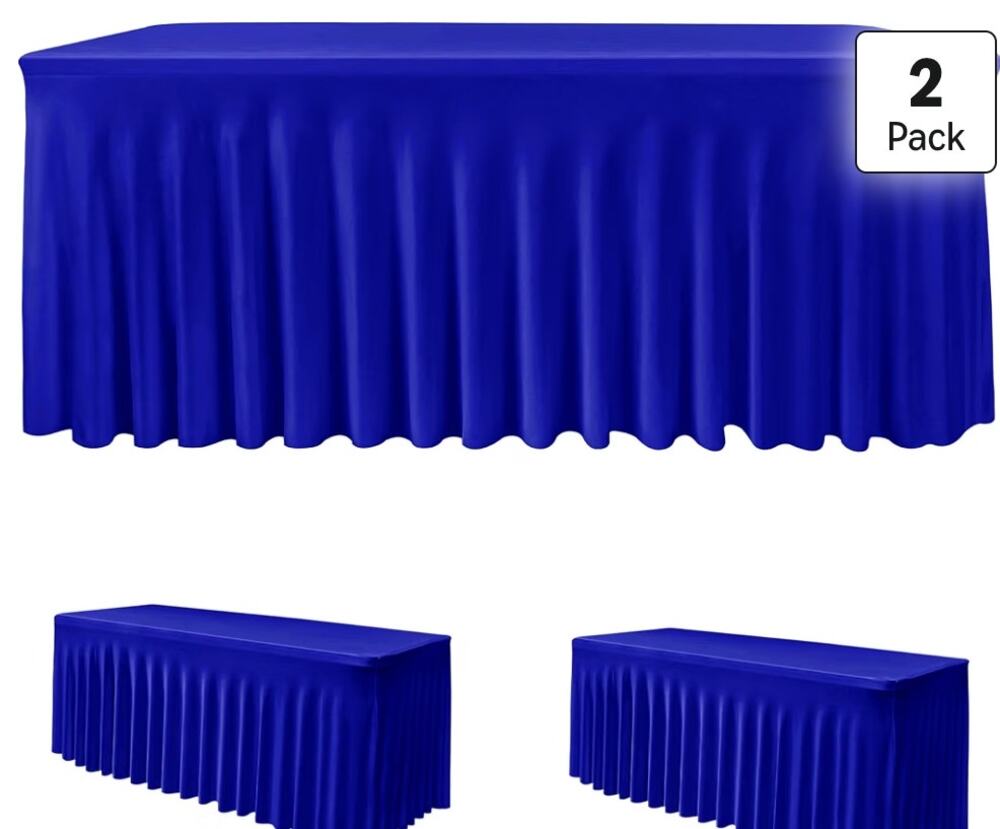 2 Pcs Royal Blue Spandex Table Covers 4ft Rectangle Ruffle Skirts for Party